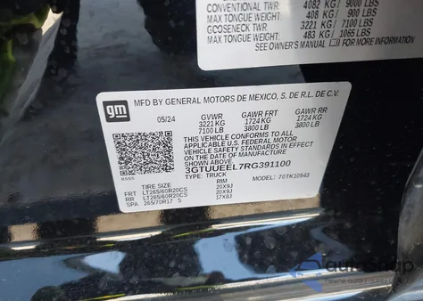 2024 GMC Sierra 1500 4Wd Short Box At4 from USA, damaged, VIN 3GTUUEEL7RG391100